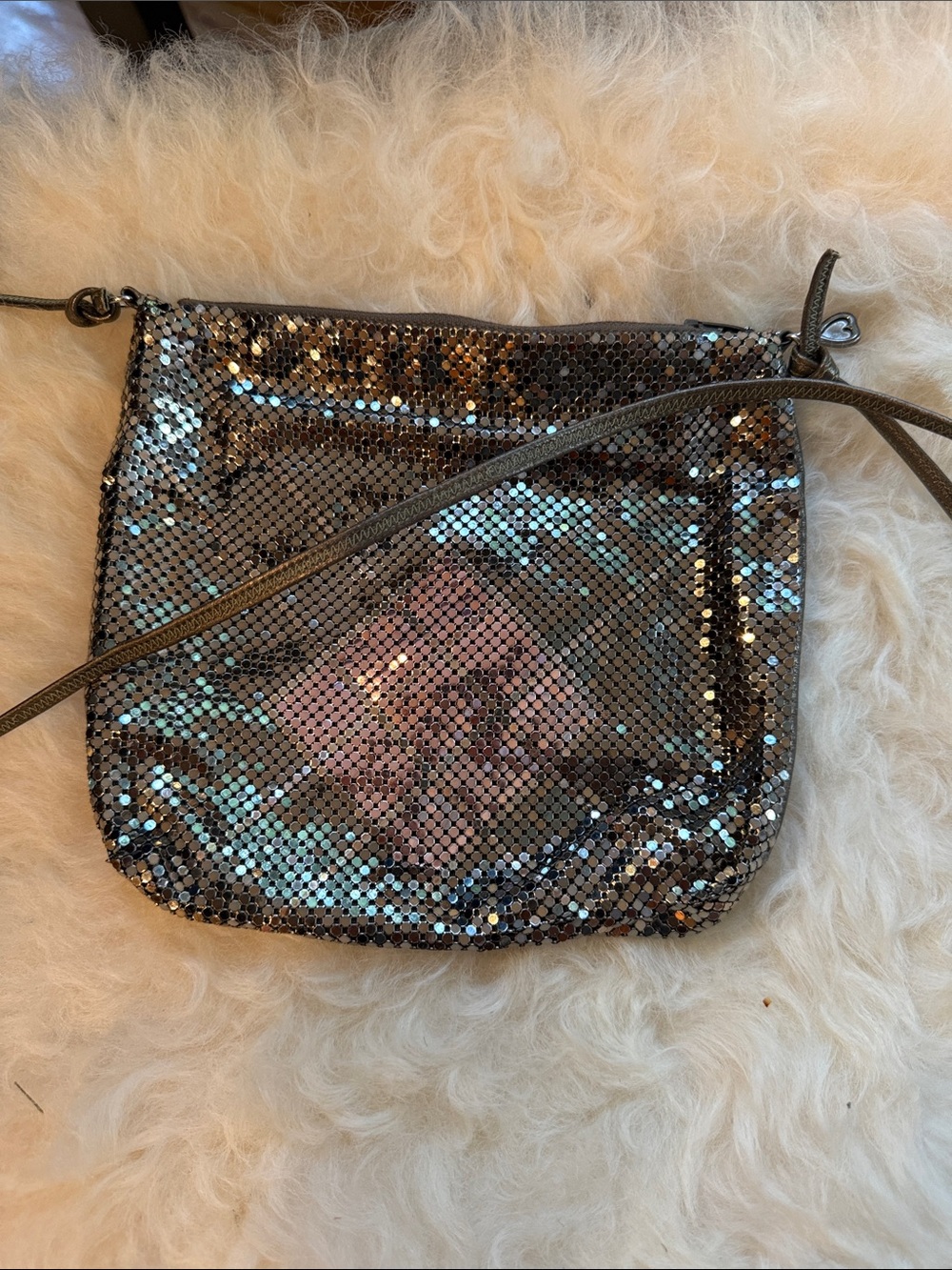 Whiting & Davis Iridescent Silver Mesh Crossbody Bag